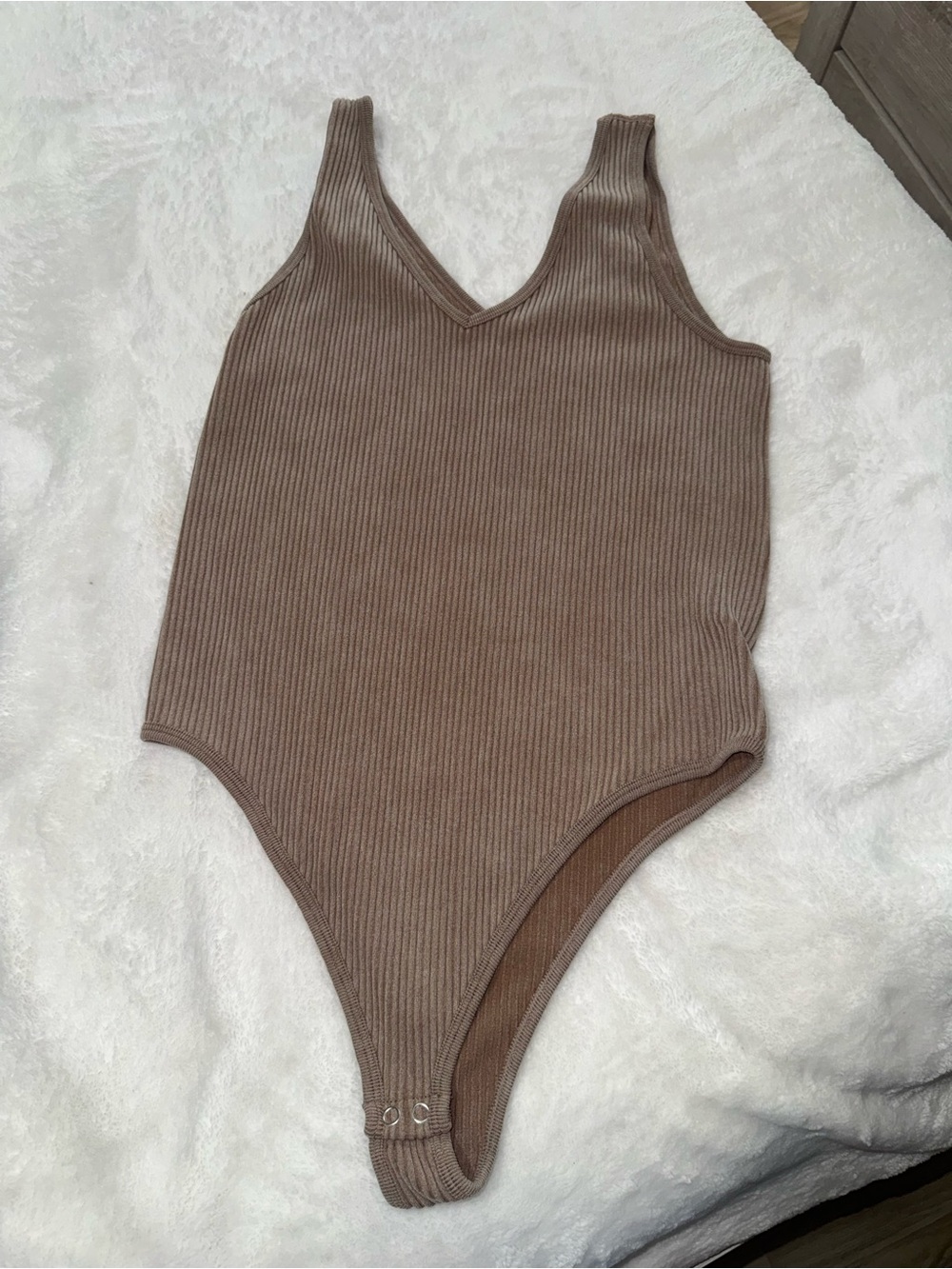 Gypsy & Jade Ribbed V-Neck Bodysuit in Brown
